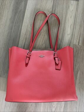 Coach Mollie Coral  Pebbled Leather Tote & matching wallet EUC